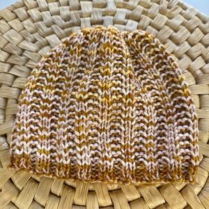 Kids‎ Knit Beanie Hat Striped Ribbed Gold White Winter Warm Soft Cap handmade